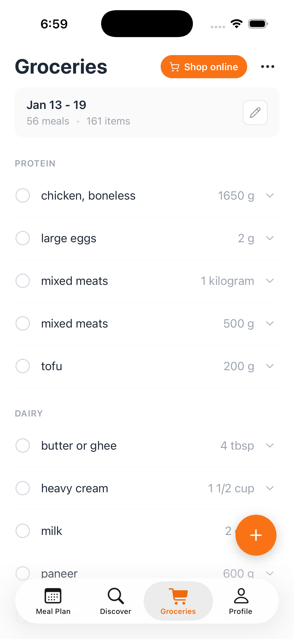 Auto-generated grocery list
